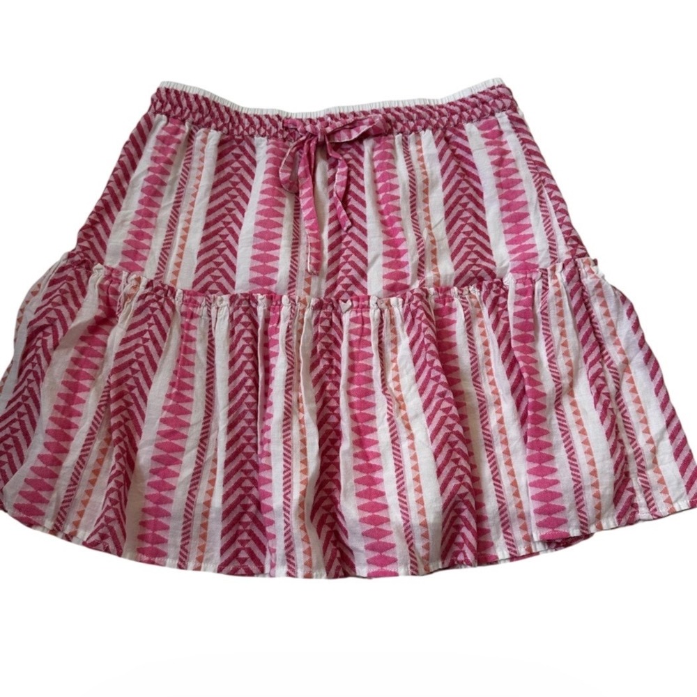 Loft Pink Geometric Tiered Mini Skirt Sz Small Elastic Waist Cotton Blend | 0082